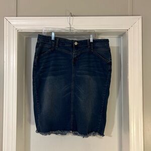 Be Girl Denim Midi Skirt Size XL Blue Stretch Jean Raw Hem